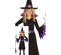 FIESTAS GUIRCA Déguisement de sorcière violette pour fille - Comprend un chapeau de sorcière et une robe de sorcière noire et violette - Costumes d'Halloween pour filles de 3 à 4 ans