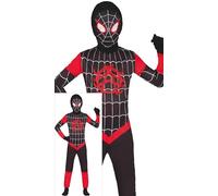 FIESTAS GUIRCA Déguisement de Spider Hero pour enfant - Costume de super-araignée rouge et noir avec masque et combinaison pour enfants de 10 à 12 ans