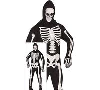 FIESTAS GUIRCA Déguisement de squelette effrayant pour homme comprenant une combinaison squelette avec capuche et imprimé tête de mort pour homme et adulte