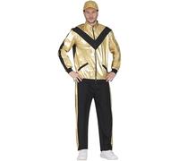 FIESTAS GUIRCA Déguisement de survêtement doré métallisé pour homme - Costume de hip-hop brillant des années 90 - Costume de jogging de baseball des années 80 Déguisement pour homme Taille L 52-54