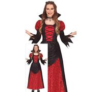 FIESTAS GUIRCA Déguisement de vampire assoiffé de sang pour femme - Longue robe de vampire élégante rouge et noire - Costumes d'Halloween pour femmes et adolescentes de 14 à 16 ans