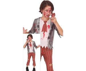 FIESTAS GUIRCA Déguisement d'écolier zombie pour garçons - Uniforme de lycée rouge - Costumes d'Halloween pour garçons âgés de 7 à 9 ans