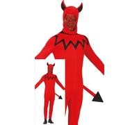 FIESTAS GUIRCA Déguisement Démon Diabolique pour Homme - Comprend Capuche Cornes du Diable, Combinaison Rouge, Conte du Diable - Costumes d'Halloween pour Hommes Taille Adulte L