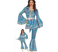 FIESTAS GUIRCA Déguisement Disco Queen Femme - Tenue Bleu Métallisé Années 70 - Déguisement Brillant Années 60 pour Femme Taille L