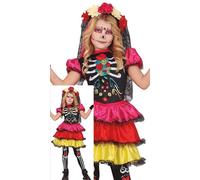 FIESTAS GUIRCA Déguisement du Jour des Morts pour Filles - Robe Squelette Multicolore - Costumes d'Halloween pour Filles de 7 à 9 Ans