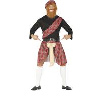 FIESTAS GUIRCA | Déguisement Écossais avec Surprise Adulte (48-50/M) - Barbe, Chemise, Ceinture, Jupe, Bonnet et Pénis en Jouet - Enterrement de Vie de Garçon, Fêtes Déguisées et Carnaval - Homme