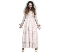 FIESTAS GUIRCA Déguisement Fantôme Triste - Serre Tête avec Voile et Robe de Mariée Blanche Sale pour Femme Adulte Taille L 42-44