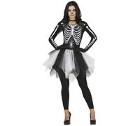 FIESTAS GUIRCA Déguisement Femme Squelette - Robe avec Imprimé Squelette 3D et Tutu Noir et Blanc pour Femme Adulte Taille S 36-38