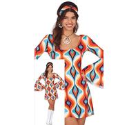 FIESTAS GUIRCA Déguisement Hippie Groovy Femme - Robe Hippie Courte Années 70 avec Bandeau Hippie - Déguisement Disco Années 60 pour Femme Taille M