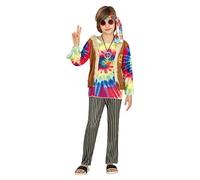 FIESTAS GUIRCA Déguisement hippie pour enfant des années 70 avec t-shirt multicolore Tie-Dye, gilet et pantalon pour enfants de 10 à 12 ans