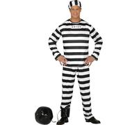 FIESTAS GUIRCA Déguisement Homme Prisonnier - Uniforme de Prison Noir et Blanc - Costume Homme Prisonnier Taille S 46-48