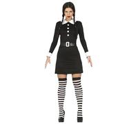 FIESTAS GUIRCA Déguisement Jeudi Fille Famille Gothique - Robe Courte Noire Femme Adulte Taille M 38-40