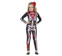 FIESTAS GUIRCA Déguisement La Catrina - Combinaison Longue Avec Imprimé Squelette, Fleurs Et Bijoux Pour Fille 7-9 Ans