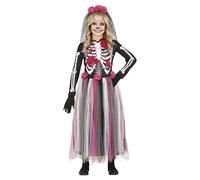 FIESTAS GUIRCA Déguisement La Catrina rose - Robe longue et bandeau avec fleurs pour filles de 7 à 9 ans