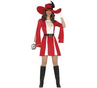 FIESTAS GUIRCA Déguisement Mousquetaire Rouge pour Femme - Costume pour Femme avec Chapeau Mousquetaire Taille M 38-40
