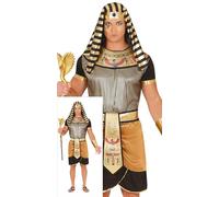 FIESTAS GUIRCA Déguisement Pharaon Doré Roi d'Egypte pour Homme - Toge égyptienne noire et dorée avec couvre-chef Taille L