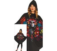 FIESTAS GUIRCA Déguisement Poncho du Jour des Morts pour Femme - Poncho Noir avec Imprimé Crâne de Sucre - Costumes d'Halloween pour Femme Taille L