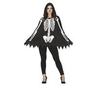 FIESTAS GUIRCA Déguisement Poncho Noir avec Imprimé Squelette pour Femme Adulte Taille Unique