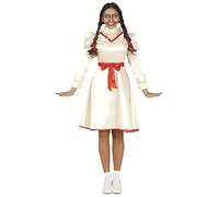 FIESTAS GUIRCA Déguisement Poupée Possédée - Robe Blanche avec Nœuds Rouges pour Femme Adulte Taille L 42-44