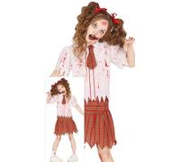 FIESTAS GUIRCA Déguisement pour écolière zombie - Uniforme de lycée rouge - Costumes d'Halloween pour filles de 10 à 12 ans