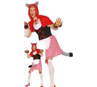 FIESTAS GUIRCA Déguisement pour homme chaperon rouge et loup - Costume amusant pour homme chaperon rouge et queue poilue - Déguisement de conte de fées pour enterrement de vie de garçon Taille L