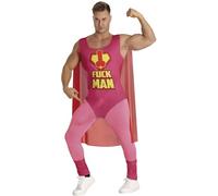 FIESTAS GUIRCA Déguisement pour Homme Fuckman Hero - Déguisement de Super-Héros Rose Drôle pour Homme avec Pénis - Déguisement Enterrement de Vie de Garçon pour Homme Taille M