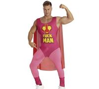 FIESTAS GUIRCA Déguisement pour Homme Fuckman Hero - Déguisement de Super-Héros Rose Drôle pour Homme avec Pénis - Déguisement Enterrement de Vie de Garçon pour Homme Taille L