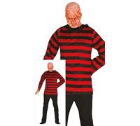 FIESTAS GUIRCA Déguisement pour Homme Tueur de Visage Scorched - Costume de Méchant d'Horreur avec Chemise Rouge Rayée - Costumes d'Halloween pour Hommes Taille Adulte XL
