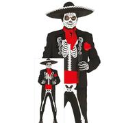 FIESTAS GUIRCA Déguisement pour hommes squelette mexicain - Costume Mariachi jour des morts - Costumes d'Halloween pour hommes Taille Adolescents 14-16 Ans