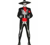 FIESTAS GUIRCA Déguisement pour hommes squelette mexicain - Costume Mariachi jour des morts - Costumes d'Halloween pour hommes Taille Adolescents 14-16 Ans