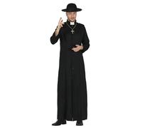 FIESTAS GUIRCA Déguisement Prêtre Homme Deluxe - Tunique Noire - Déguisement Ministre Homme Taille L 52-54