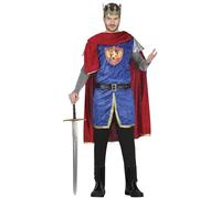 FIESTAS GUIRCA Déguisement Roi Médiéval Homme - Tenue Chevalier Rouge & Bleu avec Cape Roi Guerrier - Déguisement Historique Homme Taille S 46-48
