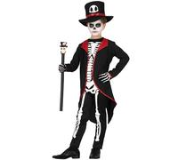 FIESTAS GUIRCA Déguisement Seigneur Squelette avec Chapeau Haut de Forme Noir inclus - Déguisement Halloween Enfant 5-6 Ans