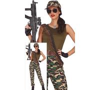 FIESTAS GUIRCA Déguisement Soldat Guerrier Femme - Costume de Combattant de l'Armée - Déguisement Militaire Vert pour Femme Taille S