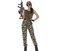 FIESTAS GUIRCA Déguisement Soldat Guerrier Femme - Costume de Combattant de l'Armée - Déguisement Militaire Vert pour Femme Taille M