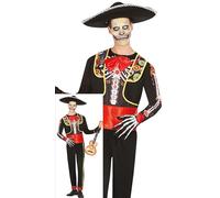 FIESTAS GUIRCA Déguisement squelette Mariachi pour hommes - Costume mexicain du jour des morts - Costumes d'Halloween pour hommes adultes Taille Adulte S