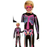 FIESTAS GUIRCA Déguisement Squelette Néon pour Enfants - Costume de Combinaison Squelette - Costumes d'Halloween pour Filles et Garçons Âge 7-9 Ans