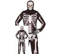 FIESTAS GUIRCA Déguisement Squelette Os Rattling pour Homme - Combinaison Noire avec Imprimé Squelette et Capuche - Costumes d'Halloween pour Hommes Taille Adulte L