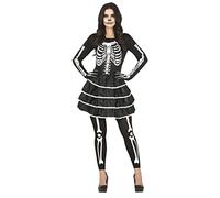 FIESTAS GUIRCA Déguisement Squelette - Robe Courte Noire à Volants avec Imprimé Squelette pour Femme Adulte Taille L 42-44