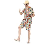 FIESTAS GUIRCA Déguisement Star Hawaienne Homme - Chemise et Short Summer Party - Costume Aloha Majorque Touriste Homme Taille M 48-50