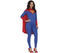 FIESTAS GUIRCA Déguisement Super Girl Femme - Combinaison Superhero Bleue avec Cape Rouge - Costume pour Femme Taille S 36-38