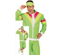 FIESTAS GUIRCA Déguisement Survêtement rayé vert fluo pour homme - Costume coloré des années 80 drôle pour hommes - Costume jogging des années 90 Enterrement de vie de garçon pour homme Taille L