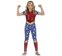 Costume de super-héros Carnaval Enfants Aventure Fille Étoile Superbe Bandeau Héroïne Carnaval Tenue Rouge Bleu Cosplay Mardi Gras Rôle, Taille : 110/116 Couleur : Rouge