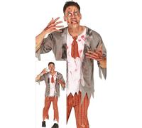 FIESTAS GUIRCA Déguisement Zombie Lycéen Homme - Uniforme Lycée Rouge - Costumes Halloween Homme Taille Adulte L