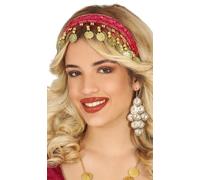 FIESTAS GUIRCA | Diadème Monnaies Rouge et Métallique (Taille Unique) - Accessoire pour Costume de Princesse du Désert, Gitane et Voyante - Idéal pour Fêtes - Femme Adulte - Rouge Métallique