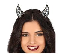 FIESTAS GUIRCA | Diadème Noir à Cornes avec Strass (Taille Unique) - Accessoire de Costume pour Fêtes de Diablesse et Démons - Idéal pour Femme