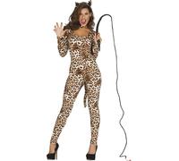 FIESTAS GUIRCA | Disfraz de Leoparda pour Femme (38-40/M) - Combinaison, Queue et Diadème - Costumes d'Animaux pour Enterrements de Vie de Jeune Fille, Halloween, Carnaval et Fêtes Déguisées - Marron