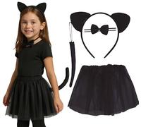 FIESTAS GUIRCA Ensemble avec tutu et accessoires pour déguisement d'Halloween et de fêtes d'animaux et de petites souris Noir 30 cm