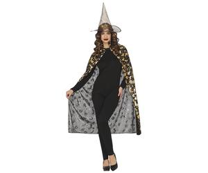 FIESTAS GUIRCA | Ensemble Bonnet et Cape de Sorcière (110 cm) - Accessoire pour Costume d'Halloween et Fêtes Costumées - Idéal pour Femme - Noir