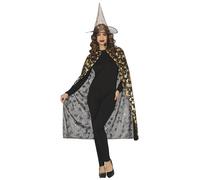 FIESTAS GUIRCA Ensemble bonnet et cape de sorcière (110 cm) - Accessoire pour déguisement d'Halloween et de fête costumée - Idéal pour femme - Noir